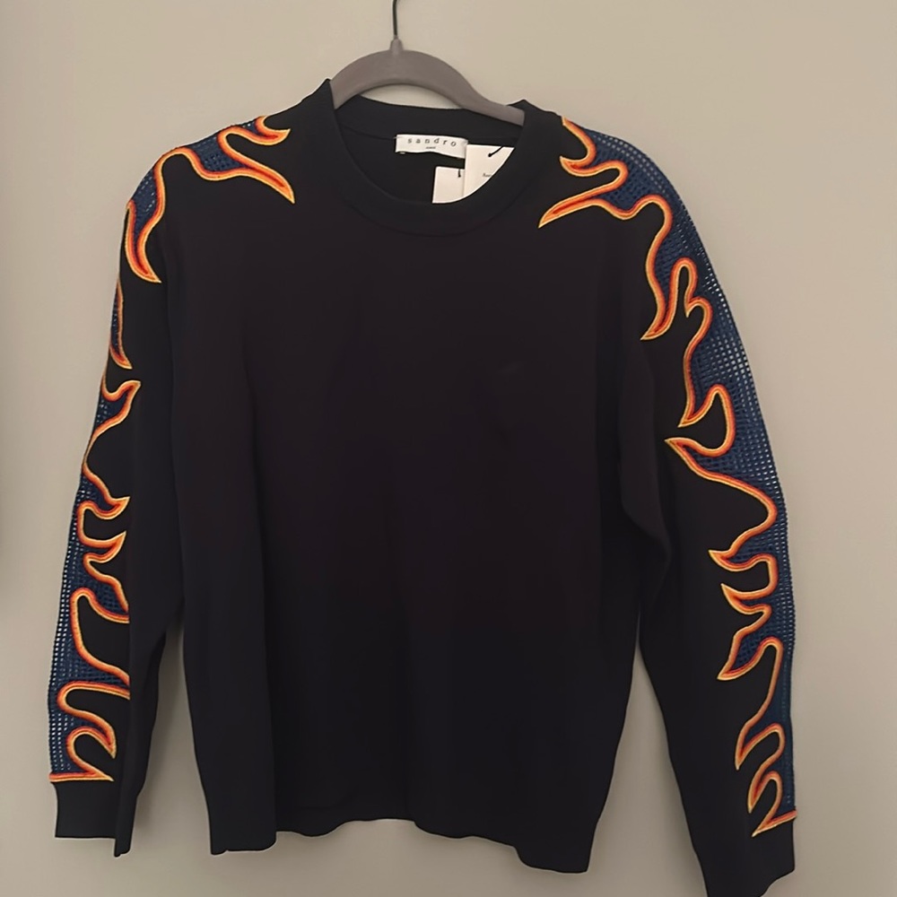 NWT Sandro Navy Flame Embroidered Sweatshirt; Size M